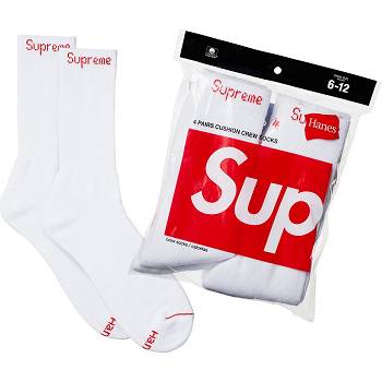 Supreme Hanes® Crew Socks (4 Pack) Socks White | IL104FM