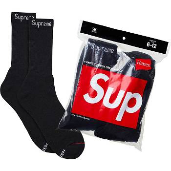 Supreme Hanes® Crew Socks (4 Pack) Socks Black | IL105GL