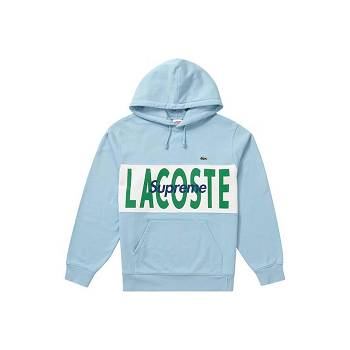 Supreme LACOSTE Logo Panel Hooded Sweatshirts Blue | IL265LH