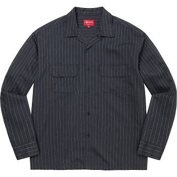 Supreme Pinstripe Linen Shirts Navy | IL372CE