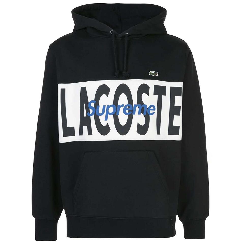 Supreme X Lacoste Logo Panel Hoodie Black | IL457EX